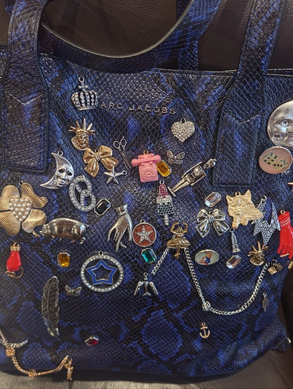 Marc Jacobs Navy Blue Embellished Tote with Mixed Charms